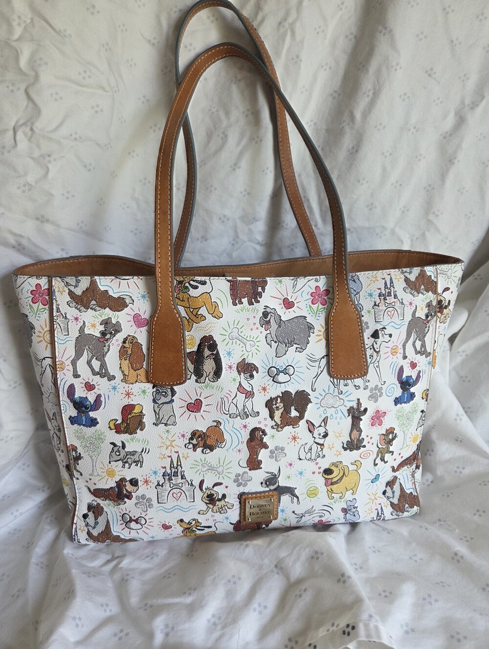 Dooney & Bourke White Sketch Tote With Disney Dogs